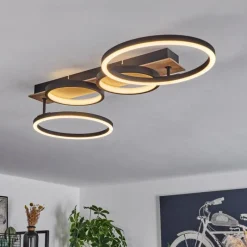 hofstein Plafonnier Avelal LED Brun, Couleur bois, Noir, 1 lumière