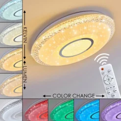 hofstein Plafonnier Avoriaz LED Blanc, 2 lumières, Télécommandes, Changeur de couleurs