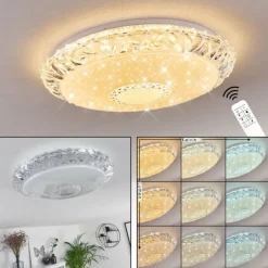 hofstein Plafonnier Avoriaz LED Transparent, Blanc, 1 lumière, Télécommandes