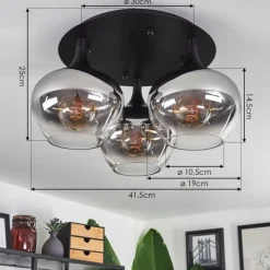Suspension Verre Fumé-hofstein Plafonnier Azurara Noir, 3 lumières