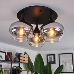 Suspension Verre Fumé-hofstein Plafonnier Azurara Noir, 3 lumières