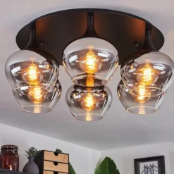 Suspension Verre Fumé-hofstein Plafonnier Azurara Noir, 6 lumières