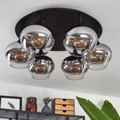 Suspension Verre Fumé-hofstein Plafonnier Azurara Noir, 6 lumières