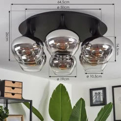 Suspension Verre Fumé-hofstein Plafonnier Azurara Noir, 6 lumières