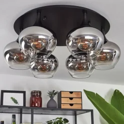 Suspension Verre Fumé-hofstein Plafonnier Azurara Noir, 6 lumières