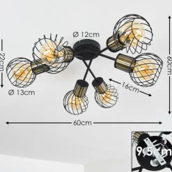 Lampes Dorées-hofstein Plafonnier Bacau Noir, 6 lumières