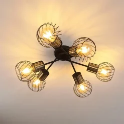 Lampes Dorées-hofstein Plafonnier Bacau Noir, 6 lumières