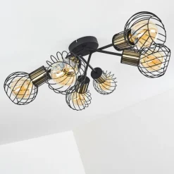 Lampes Dorées-hofstein Plafonnier Bacau Noir, 6 lumières