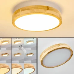 hofstein Plafonnier Bagaha LED Bois clair, 1 lumière, Télécommandes