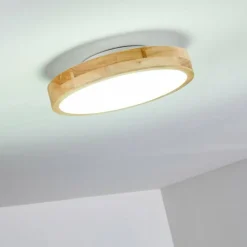 hofstein Plafonnier Bagaha LED Bois clair, 1 lumière, Télécommandes