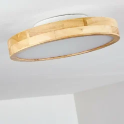 hofstein Plafonnier Bagaha LED Bois clair, 1 lumière, Télécommandes