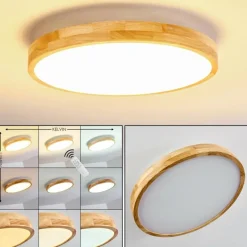 hofstein Plafonnier Bagaha LED Bois clair, 1 lumière, Télécommandes