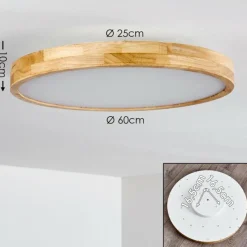 hofstein Plafonnier Bagaha LED Bois clair, 1 lumière, Télécommandes