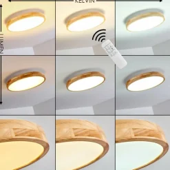 hofstein Plafonnier Bagaha LED Bois clair, 1 lumière, Télécommandes