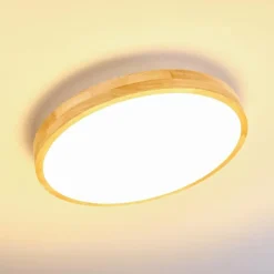 hofstein Plafonnier Bagaha LED Bois clair, 1 lumière, Télécommandes