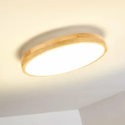 hofstein Plafonnier Bagaha LED Bois clair, 1 lumière, Télécommandes