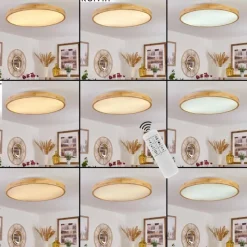 hofstein Plafonnier Bagaha LED Brun, Couleur bois, 1 lumière, Télécommandes