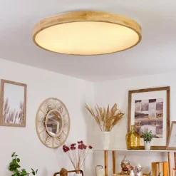 hofstein Plafonnier Bagaha LED Brun, Couleur bois, 1 lumière, Télécommandes