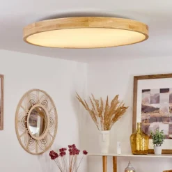 hofstein Plafonnier Bagaha LED Brun, Couleur bois, 1 lumière, Télécommandes