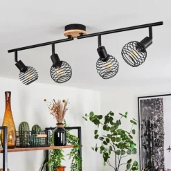 Lampes Industrielles-hofstein Plafonnier Ballis Écru, Noir, 4 lumières