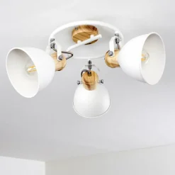 Luminaires Rustiques-hofstein Plafonnier Banjul Bois clair, Blanc, 3 lumières