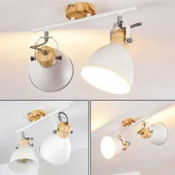 Luminaires Rustiques-hofstein Plafonnier Banjul Bois clair, Blanc, 2 lumières