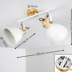 Luminaires Rustiques-hofstein Plafonnier Banjul Bois clair, Blanc, 2 lumières