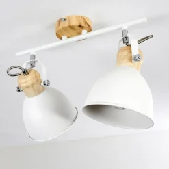 Luminaires Rustiques-hofstein Plafonnier Banjul Bois clair, Blanc, 2 lumières