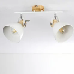 Luminaires Rustiques-hofstein Plafonnier Banjul Bois clair, Blanc, 2 lumières