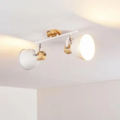 Luminaires Rustiques-hofstein Plafonnier Banjul Bois clair, Blanc, 2 lumières