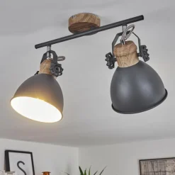 Lampes Industrielles-hofstein Plafonnier Banjul Gris, Bois clair, 2 lumières