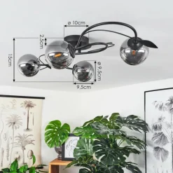 Luminaires Rustiques-hofstein Plafonnier Barasat LED Noir, 4 lumières