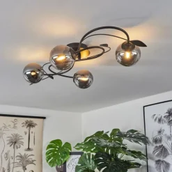 Luminaires Rustiques-hofstein Plafonnier Barasat LED Noir, 4 lumières