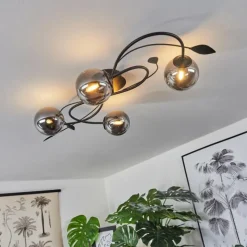 Luminaires Rustiques-hofstein Plafonnier Barasat LED Noir, 4 lumières