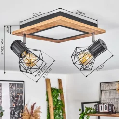 hofstein Plafonnier Bardhaman LED Chrome, Couleur bois, Noir, Blanc, 3 lumières