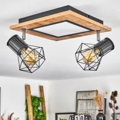 hofstein Plafonnier Bardhaman LED Chrome, Couleur bois, Noir, Blanc, 3 lumières