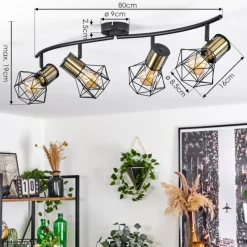 Lampes Industrielles-hofstein Plafonnier Bardhaman Noir, 4 lumières