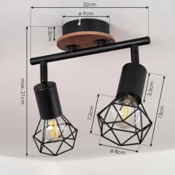hofstein Plafonnier Baripada Bois foncé, Noir, 2 lumières