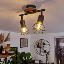 hofstein Plafonnier Baripada Bois foncé, Noir, 2 lumières