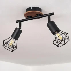 hofstein Plafonnier Baripada Bois foncé, Noir, 2 lumières