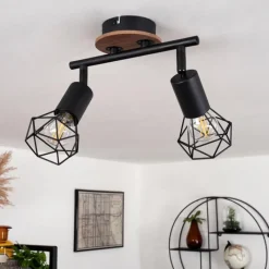 hofstein Plafonnier Baripada Bois foncé, Noir, 2 lumières