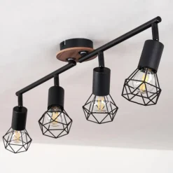 hofstein Plafonnier Baripada Bois foncé, Noir, 4 lumières