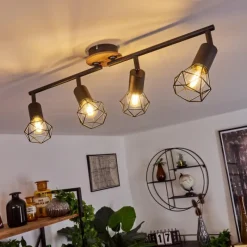 hofstein Plafonnier Baripada Bois foncé, Noir, 4 lumières