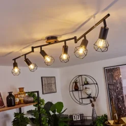 hofstein Plafonnier Baripada Bois foncé, Noir, 6 lumières