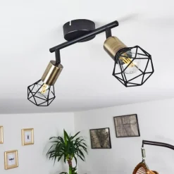 hofstein Plafonnier Baripada Laiton, Noir, 2 lumières