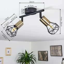 hofstein Plafonnier Baripada Laiton, Noir, 2 lumières