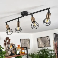 hofstein Plafonnier Baripada Laiton, Noir, 4 lumières