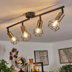 hofstein Plafonnier Baripada Laiton, Noir, 4 lumières