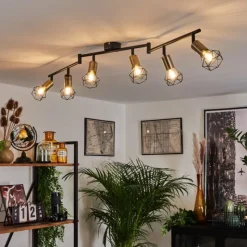 Lampes Vintages & Rétros-hofstein Plafonnier Baripada Laiton, Noir, 6 lumières