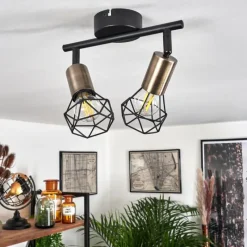 hofstein Plafonnier Baripada Laiton, Noir, 2 lumières